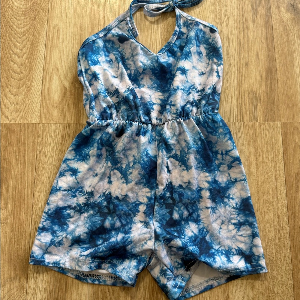 Kids Blue Tie-Dye Halter Romper